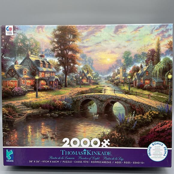 2 Pack Jigsaw Puzzles 2000 piece Thomas Kinkade Cottages & 750 Sleeping Beauty - Picture 2 of 3